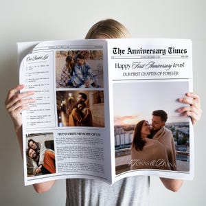 Paar verjaardag krant sjabloon, afdrukbare krant canvas sjabloon, 1-jarig jubileumcadeau voor vriend vriendin echtgenoot vrouw 88