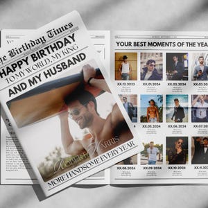 夫の誕生日新聞テンプレート彼へのカスタムギフト誕生日プレゼントお祝い誕生日印刷可能なCanvaテンプレート夫へのギフトギフト70