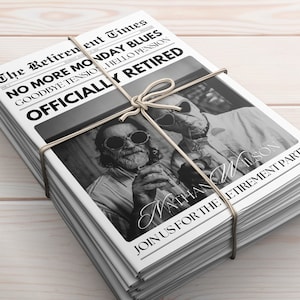 Modèle de journal modifiable d'invitation à une fête de départ à la retraite, carte d'adieu de carrière personnalisée en toile, jalon de travail mémorable mignon, invitation bricolage 19