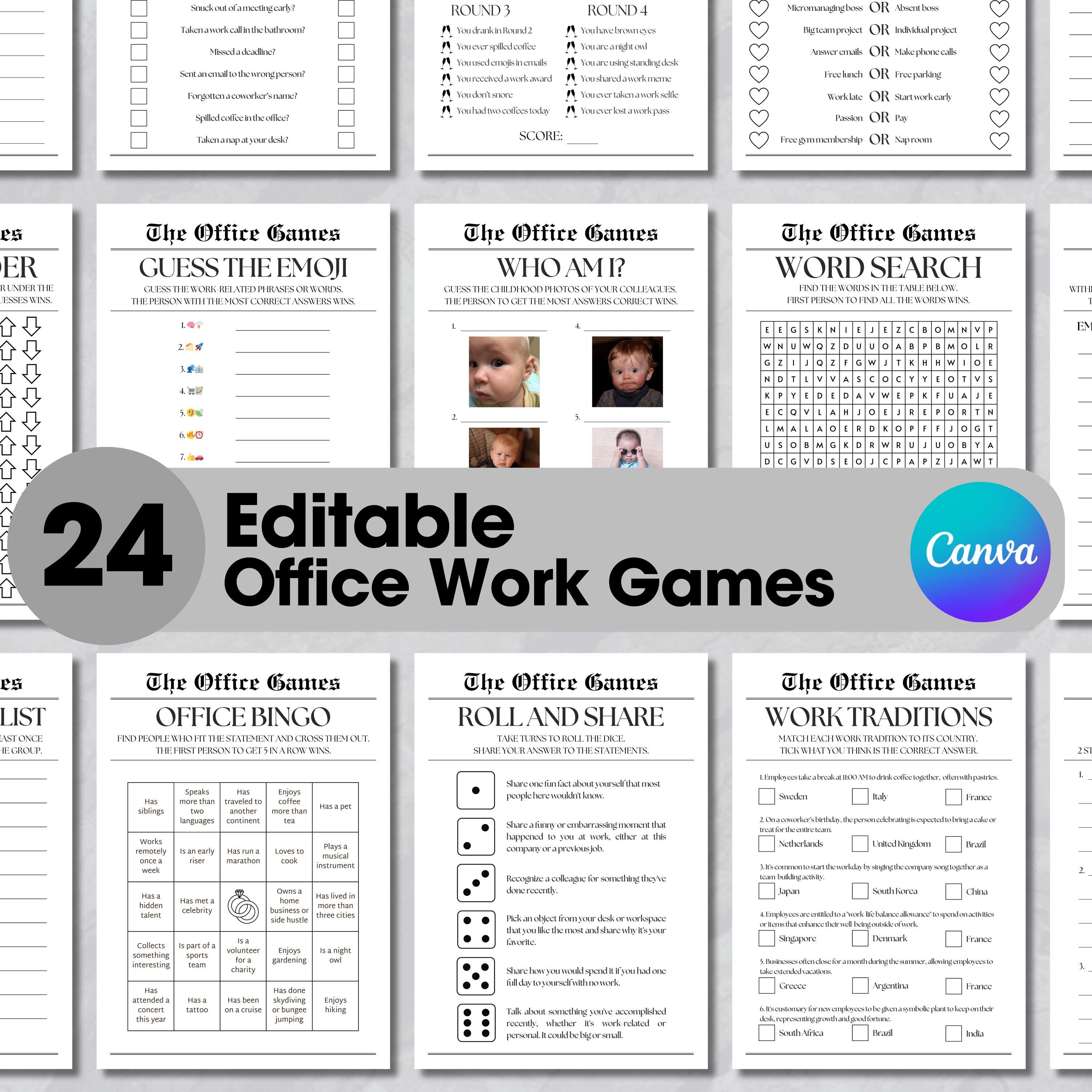 Office Work Party Game Bundle, 24 Newspaper-Themed Icebreaker Games for Team Building & Workplace Events, Canva Editable Game Template 158