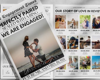 Couple Engagement Announcement Newspaper Template Custom Digital Canva Template Editable Gift Engagement Couple Gift For Couple Prints 67