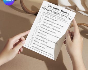 Gra biurowa na imprezę roboczą Selfie Szablon do wydruku, Canva Edytowalna gra biurowa na imprezę, Gra integrująca zespół, Pomysły na prezenty dla współpracowników 143