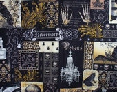 RARE Michael Miller Nevermore Fabric Poe Halloween Spiders Skulls 4 Yds Cotton Quilting Dresses Crafts