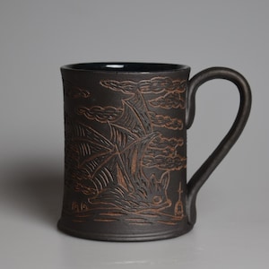 Matte Black Graveyard Bat Handmade Pottery Mug - Made with Wild Clay