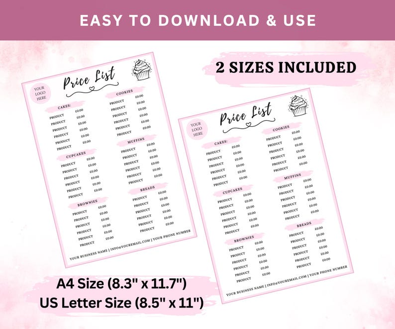 Editable Bakery Price List Template | Canva Menu (digital Download ...