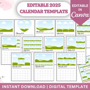 Editable 2025 Calendar Templates | Free Canva Templates | 13 Set Bundle | Instant Download | Easy Edit |  Custom Family Photo Calendar