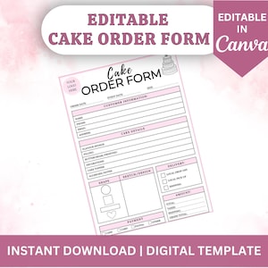 Cake Order Form Template | Bakery Order Form | Small Business Form | Bakery Form | Editable Form | Business Template | Digital Template