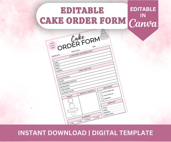 Editable Cake Order Form Template | Bakery Business (Digital Template)