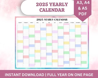 2025 Yearly Calendar | One Page Planner (PDF)
