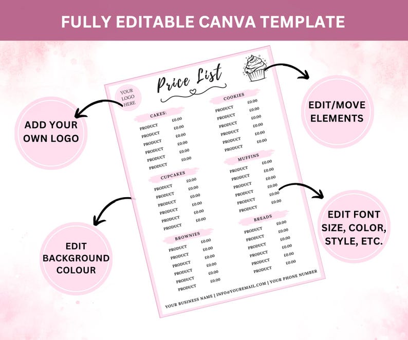 Editable Bakery Price List Template | Canva Menu (digital Download) - Etsy