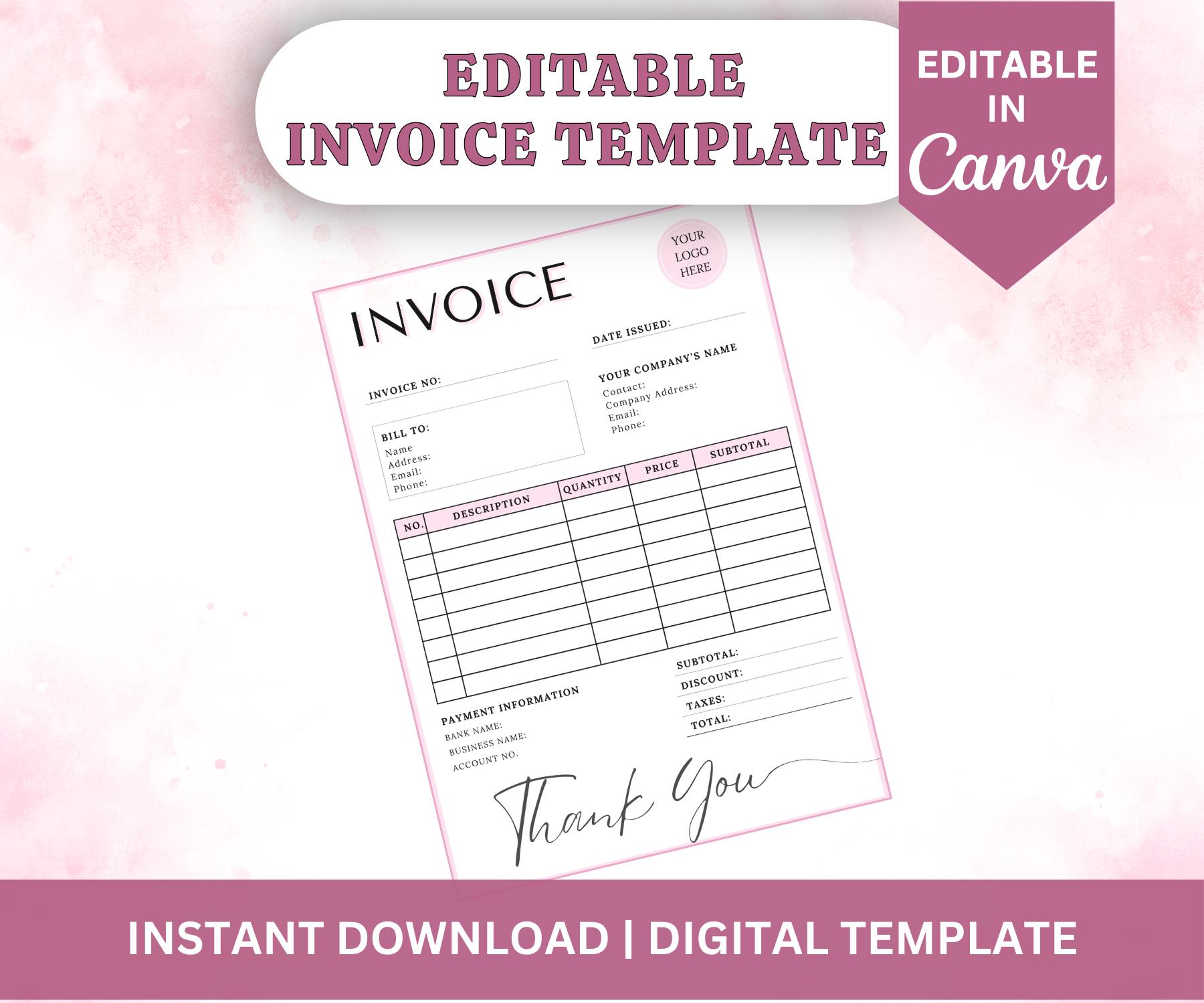 Editable Invoice Template Canva Template Business Digital Invoice Form ...