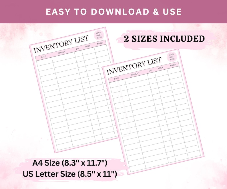 Sizes Inventory Editable Inventory List Template | Business Form (digital Download) - Etsy