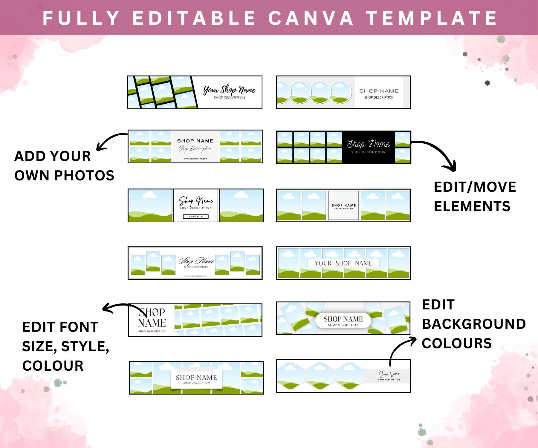 12 Etsy Shop Banner Templates, Customizable Canva Covers (digital