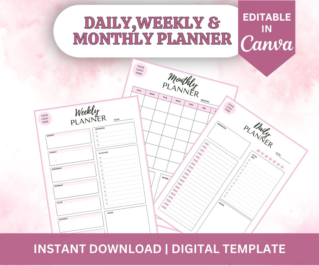 Editable Daily Weekly Monthly Planner, Canva Template (digital Download ...