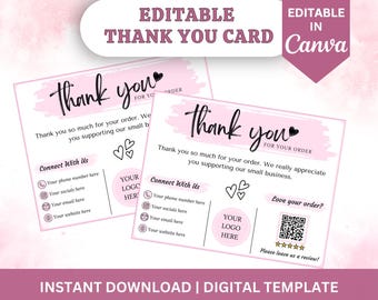Custom Thank You Cards | Editable Canva Template (Digital Download)