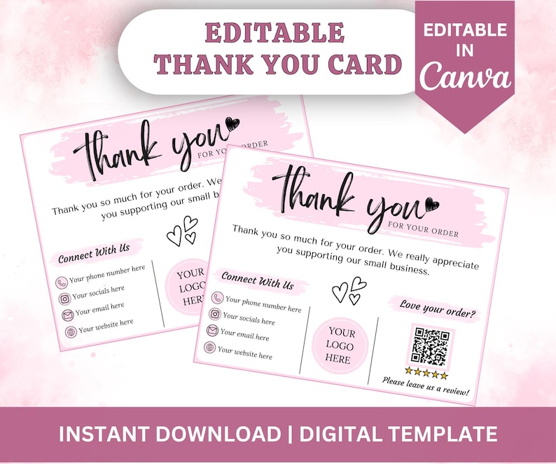 Custom Thank You Cards | Editable Canva Template (digital Download) - Etsy