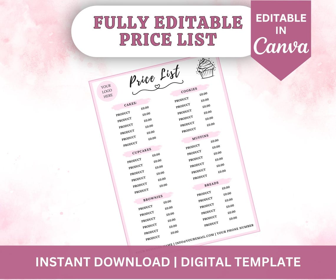 Editable Bakery Price List Template | Canva Menu (digital Download) - Etsy