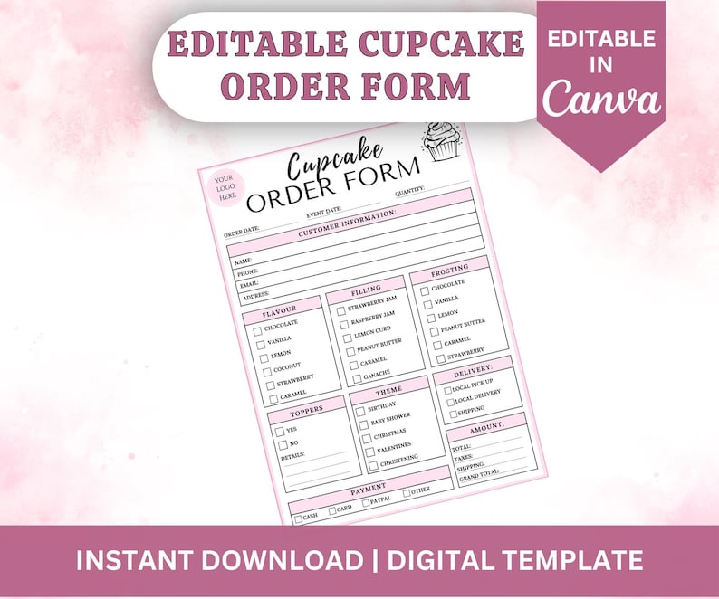 Editable Cupcake Order Form Template | Bakery Business (instant ...