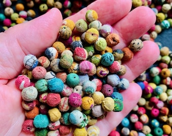 KANTHA BEADS / handmade & fair trade kantha fabric 6mm 100 beads / sustainable recycled upcycled unique