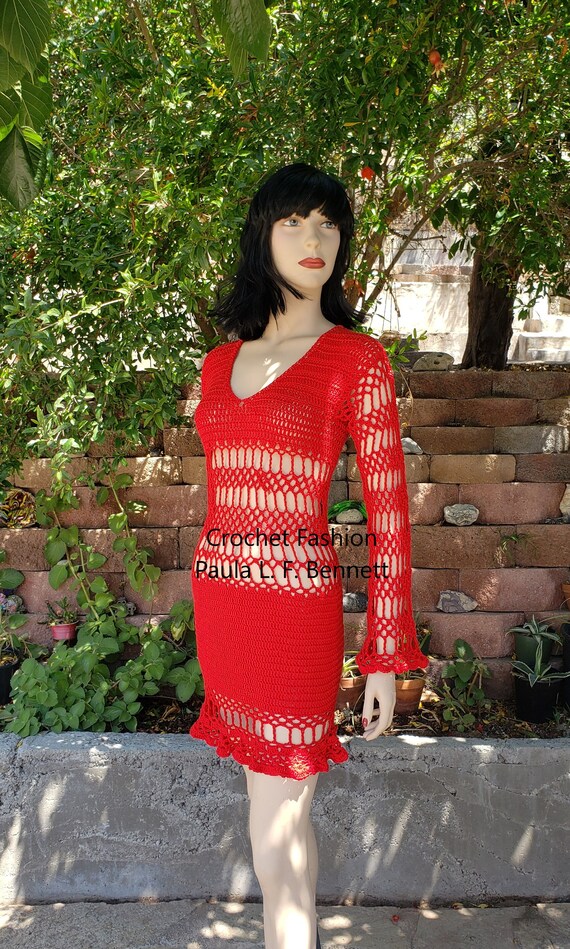 Red Lace Crochet Dress Pattern PDF Etsy