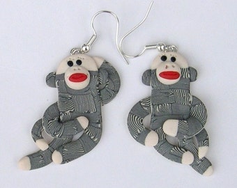 Sock Monkey dangly earrings