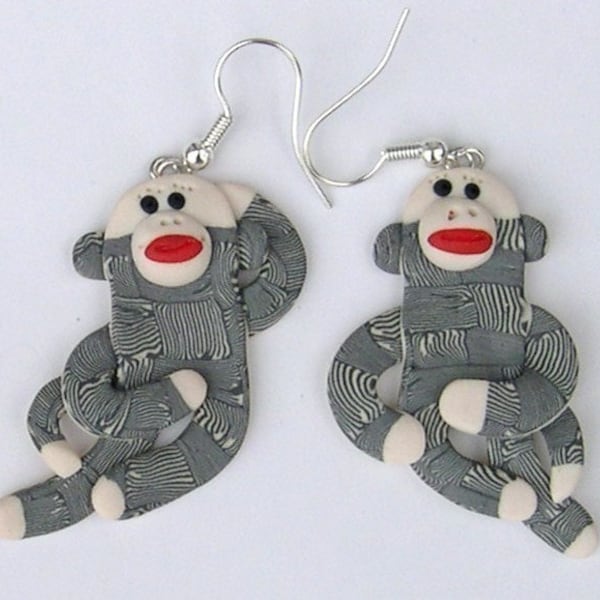 Sock Monkey dangly earrings