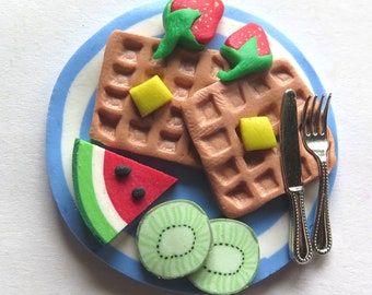 Waffles and fruit brunch pin