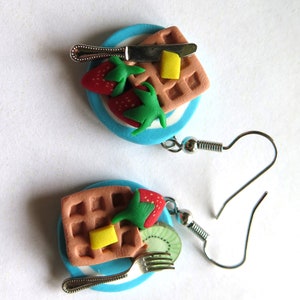 Waffles and fruit brunch dangly earrings image 2