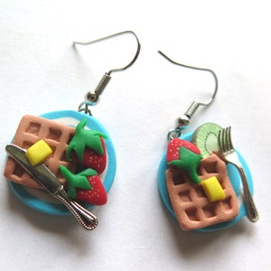 Waffles and fruit brunch dangly earrings image 1