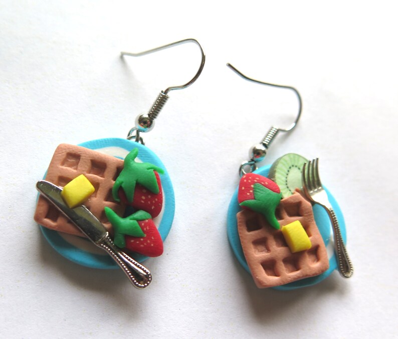 Waffles and fruit brunch dangly earrings image 1