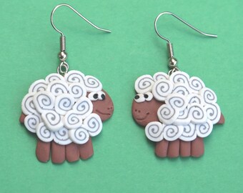 White Sheep dangly earrings