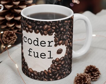 Coder Fuel Coffee Mug With Coffee Beans