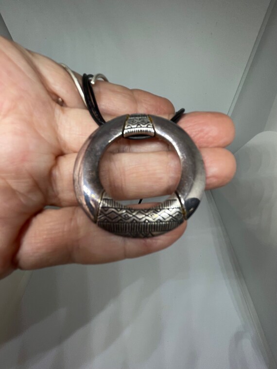 CHICOS Silver Circle with Indian design and leath… - image 3