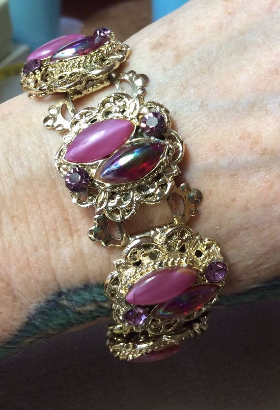 Thermoset Bracelet Bright Pink Purple Irredescenc… - image 1