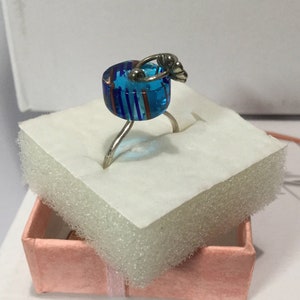 925 Turquoise Glass  Artisan Ring sz 7 1/2