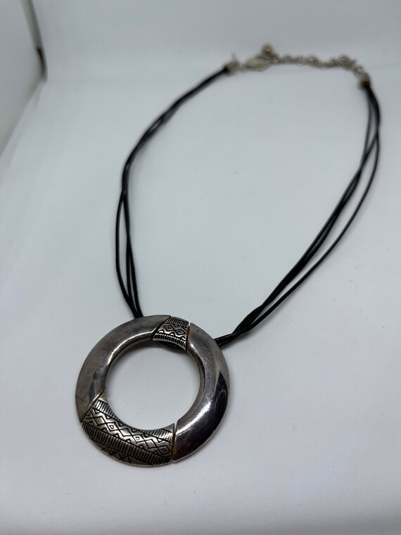 CHICOS Silver Circle with Indian design and leath… - image 2