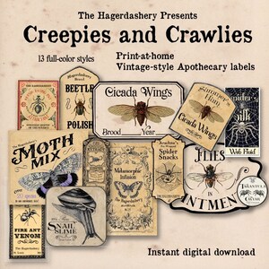 Vintage Insect Apothecary Labels, Printable Potion Jar Stickers (Digital Download)