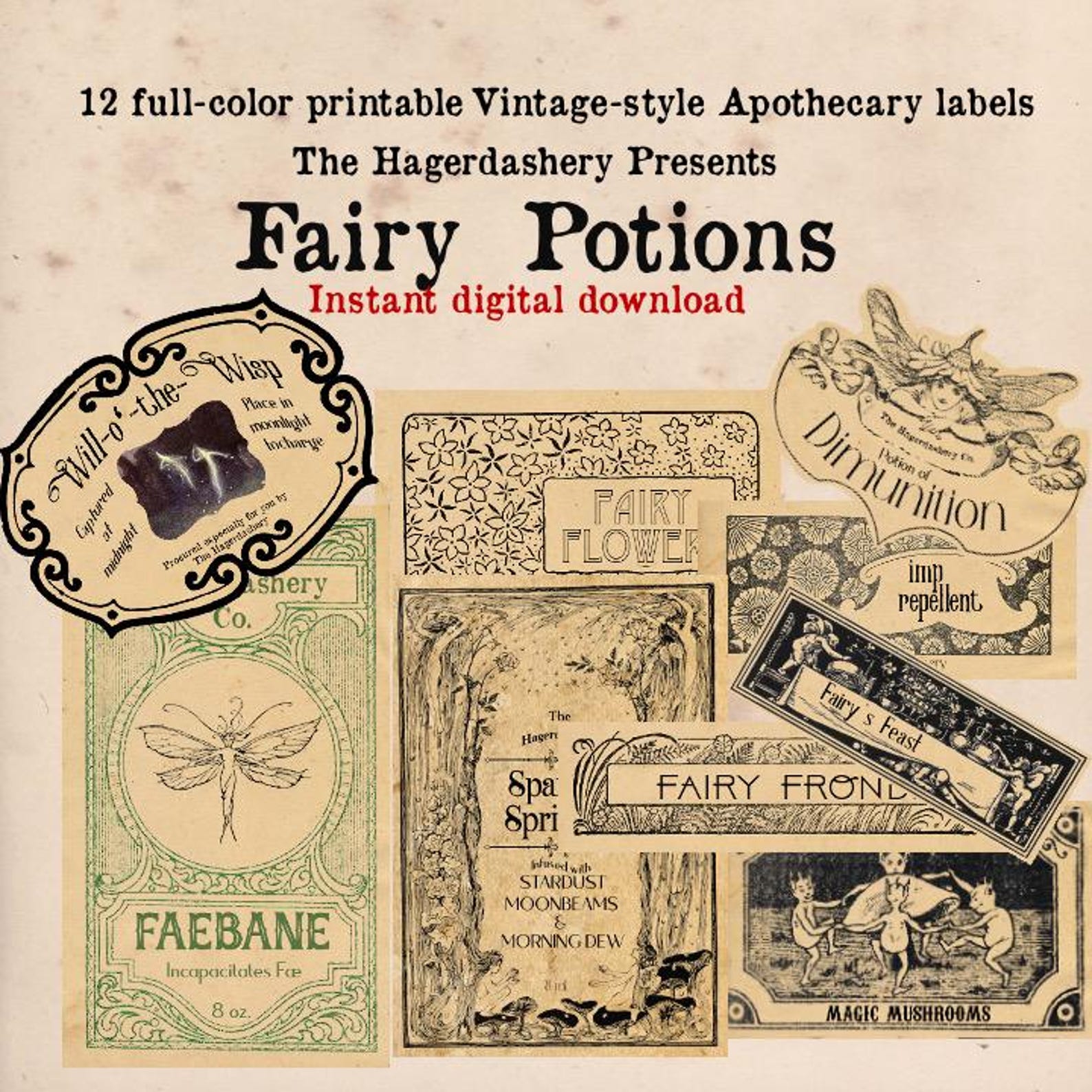 Fairy Magic Potion Labels, Digital Printable Potion Labels, Apothecary ...