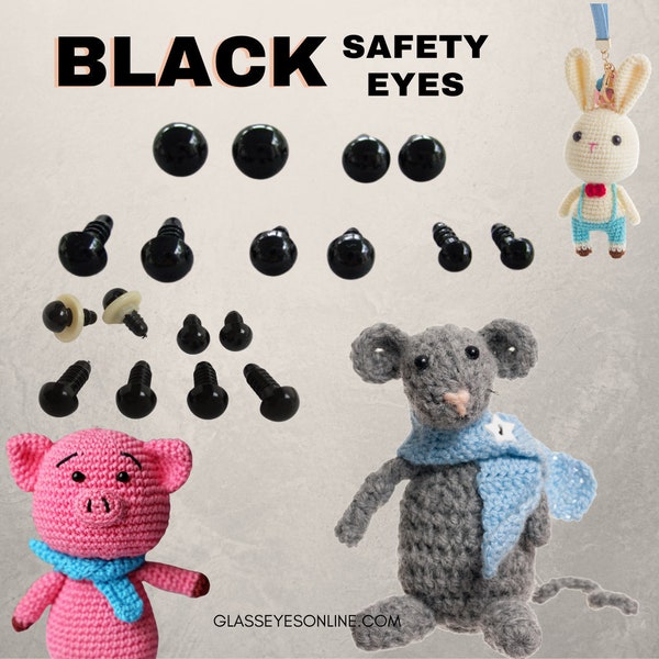 12 PAIR Black Safety Eyes With Washers 5mm 6mm 7mm 8mm 9mm 10mm  12mm 13mm Amigurumi Sew Crochet Knit Teddy Bear Doll PE-1