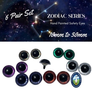 6 PAIR Safety Eyes Zodiac Series Hand Painted 10mm to 30mm Fantasy Arts & Crafts Doll Teddy Bear Use in Crochet Sew Knit Craft Eyes ZOPE