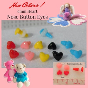 20 Heart Safety Noses, Buttons, or Eyes  6mm with Washers for Amigurumi, Crochet, Sewing, Knitting, Needle Felting for Teddy Bear, Doll HN