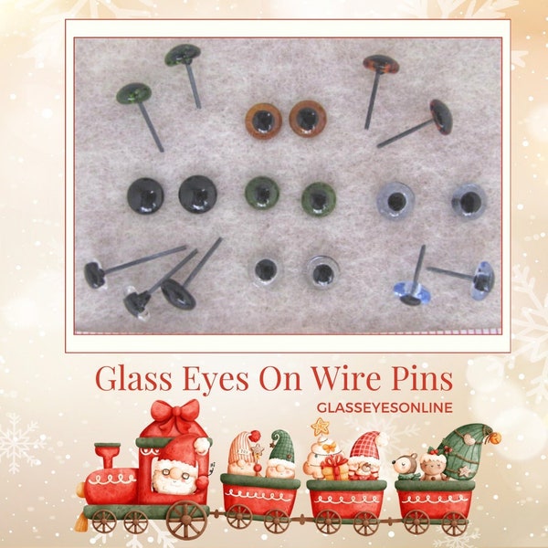 20 PAIR Glass Eyes On Wire Pins Choose Size 3mm to 8mm for needle felted sculpture, teddy bears, felted animals,  dolls, Ooaks (GP-201)