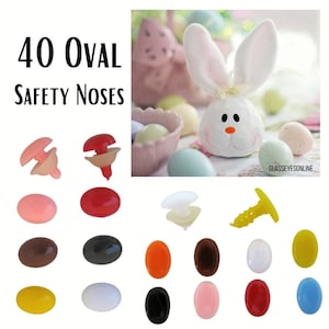 May include: 40 oval safety noses in various colors, including pink, red, brown, black, orange, white, yellow, and blue. The noses are shown in a grid pattern with a close-up of the back of the nose.