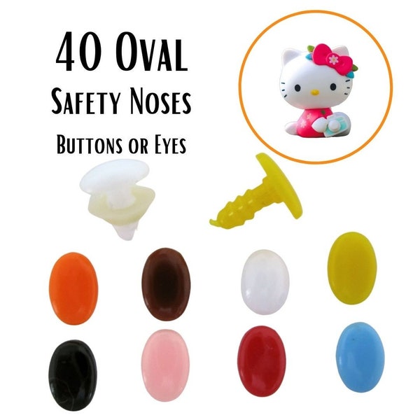 40 Oval Safety Noses, Buttons, Eyes  5mm to 16mm for Amigurumi, Crochet, Sewing,  Teddy Bears, Dolls, Crafts ( ON-1 )