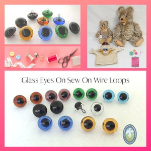 7 PAIR 9mm or 10mm Glass Eyes with Wire LOOPS Mix Colors for needle felting,  teddy bears, dolls, decoys, fish lures, sewing ( LP-201 )