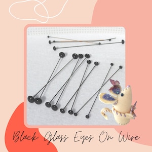 6 PAIR GLASS EYES on Wire Solid Black Choose 1mm to 8mm for Teddy Bears Dolls Needle Felting Polymer Clay Sculpture Carving Crafts  201
