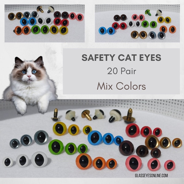 20 PAIR 10mm or 12mm or 15mm SLIT Pupil Plastic Safety Eyes Mix Colors for Dragons, Cats, Frogs, Fairies, fantasy creatures (SPE-1)