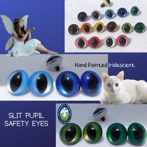 2 PAIR Cat Safety Eyes Hand Painted Iridescent Colors with Washer 25mm to 30mm Use in Crochet Sewing Crafts for Cat Dragon Frog Monster ISPE