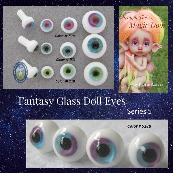 1 PAIR Glass Eyes For Dolls  6mm or 8mm or 10mm or 12mm Fantasy Colors for Doll, Fairy, Mermaid, Ooak, Sculpture, Polymer Clay, Bisque FGDE