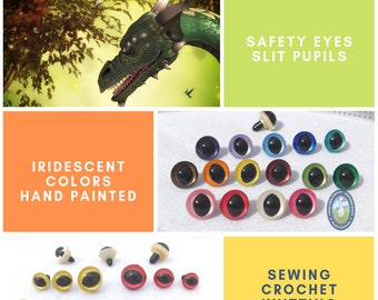 15 PAIR Safety Eyes SLIT Pupils Iridescent Colors 10mm or 12mm or 15mm for Cats, Frogs, Dragons, Fairies, Fantasy creatures, ( ISPE-1 )